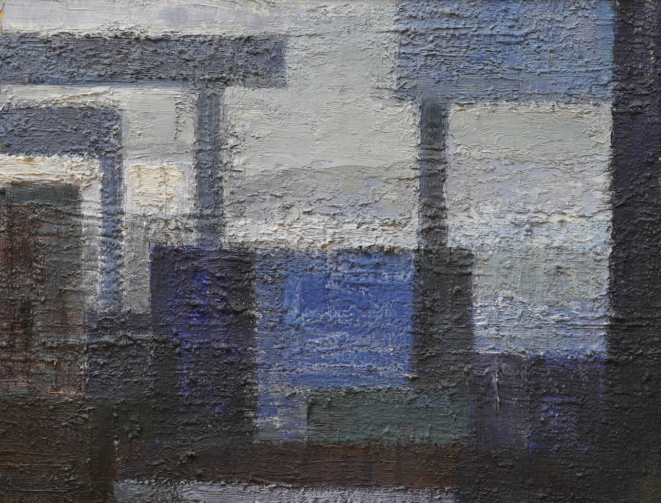 Erik Jahelsen, Untitled abstract composition, Geometric shapes, inscribed verso, and dated 1962/1963, mid century impasto oil on canvas, 53 x 68cm